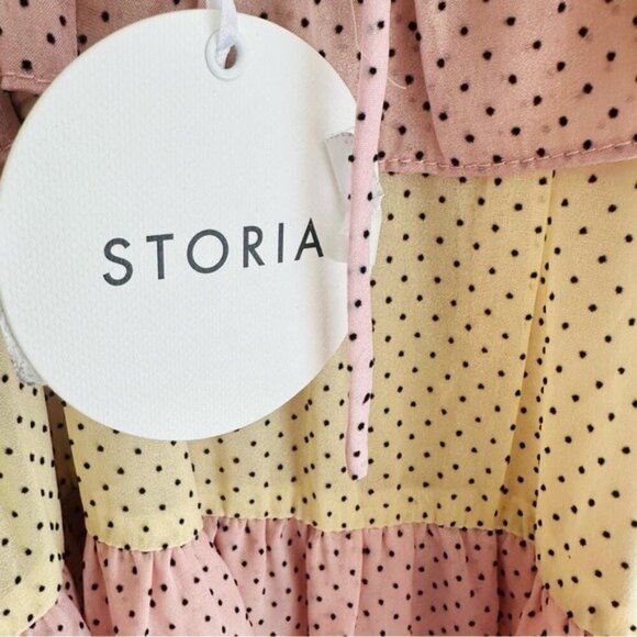 Storia Multicolor Polka Dot Print Colorblock Tiered Midi Dress NWT - Picture 10 of 14